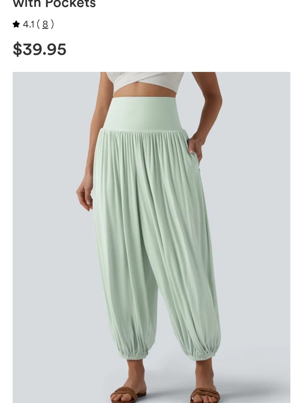 Halara Size Med. NWT High-Waist Mint Green Harem Pants with Pockets